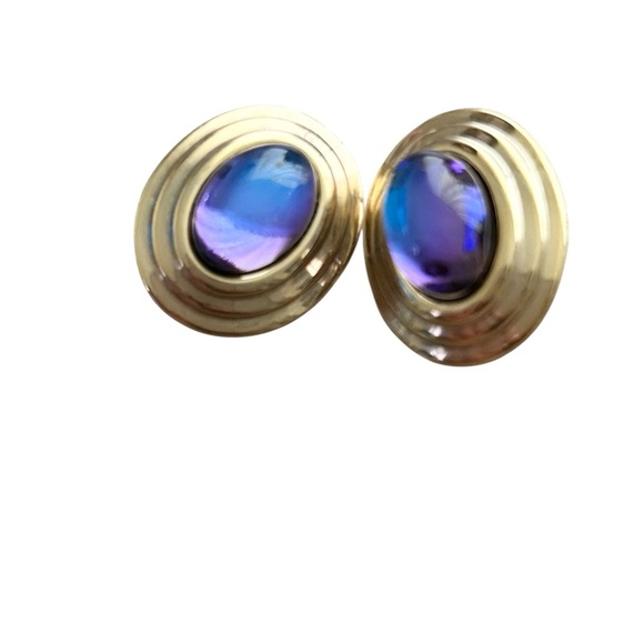 Vintage Gold Purple/Blue Clip On Earrings - Picture 2 of 6